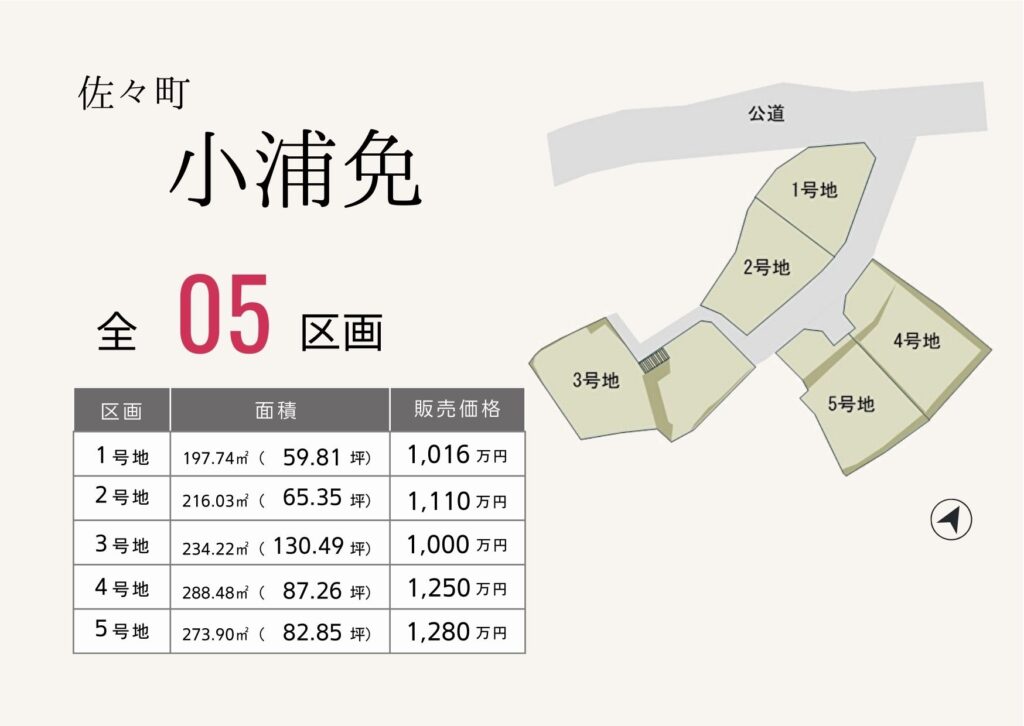 佐々町小浦免区画図と販売価格