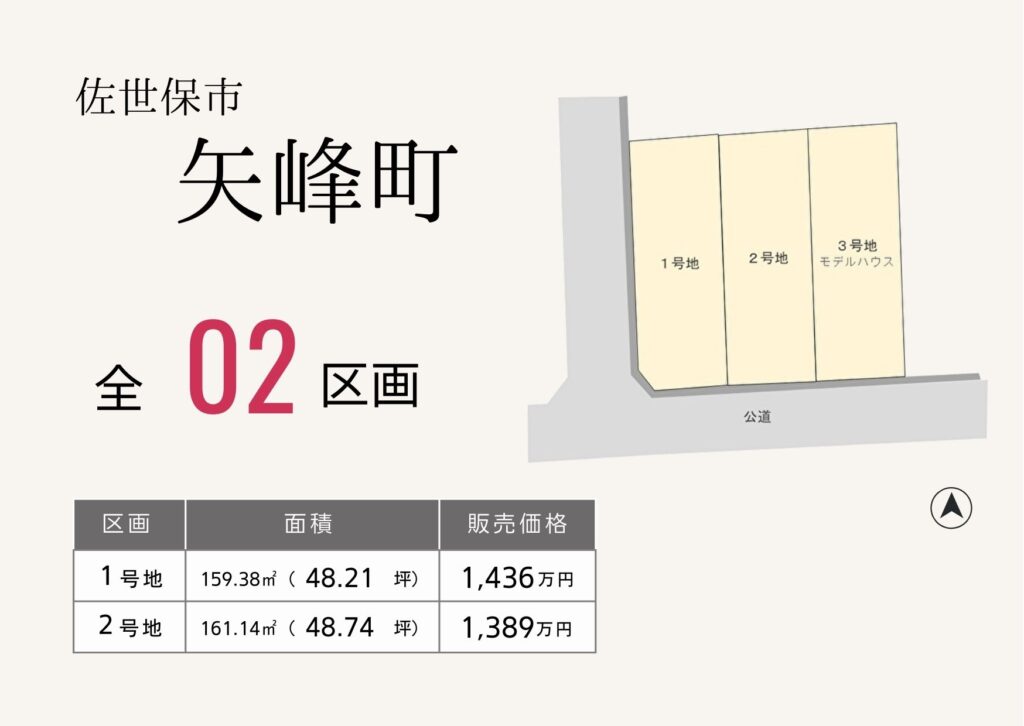 佐世保市矢峰町分譲地区画図と販売価格