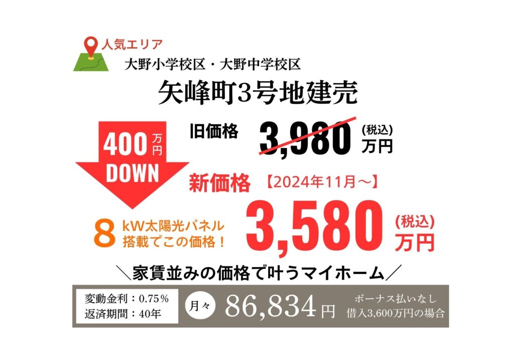 11月よりモデルハウスを400万円値下げいたします。8kW太陽光パネル搭載でこの価格は凄い！